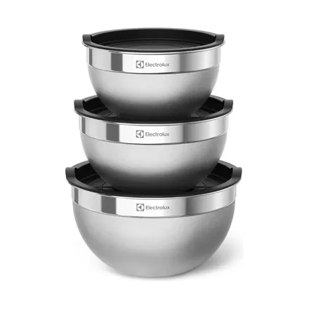 Kit com 3 bowls de inox Electrolux com tampa
