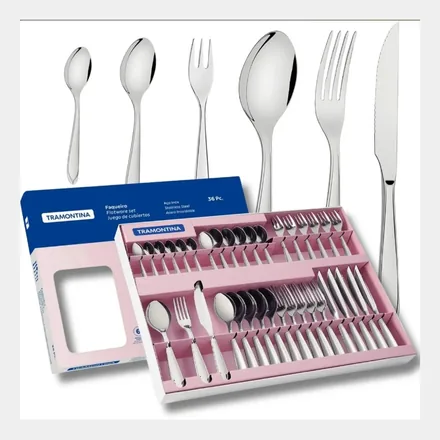 Faqueiro de aço inox com 36 peças para 6 pessoas