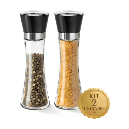 Kit com 2 moedores grandes de sal grosso e pimenta do reino